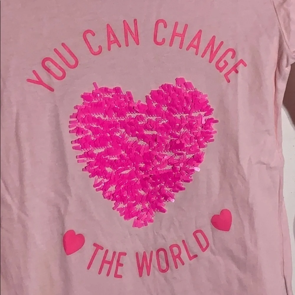The place you can change the world sequin shirt long sleeve pink heart girls tee